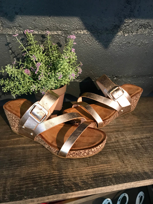 Rose Gold Strappy Wedges - The Desert Paintbrush